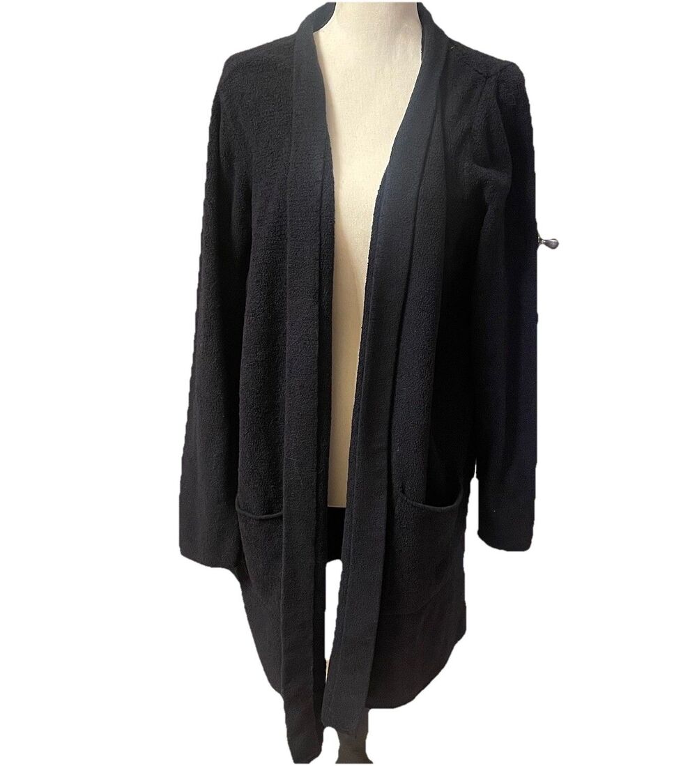 Barefoot Dreams CozyChic Lite Cardigan XL Black Open Front Pocket Sweater Luxe